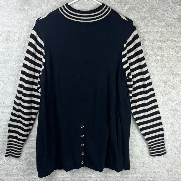 SUSAN GRAVER Striped Lightweight Sweater w/ Slimming Panels Mockneck Large - Picture 7 of 15